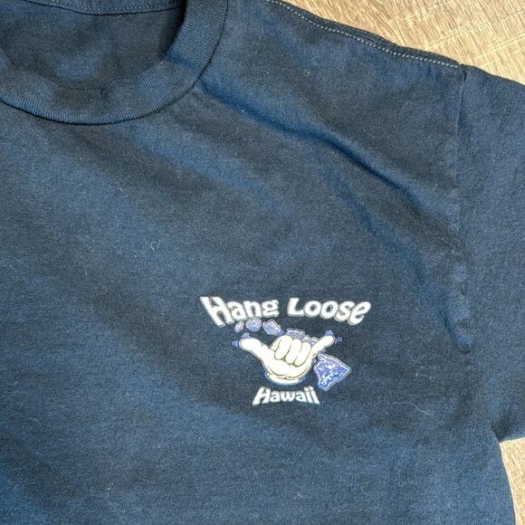HANG LOOSE HAWAII Dark Navy Blue Crew Neck Short Sleeve T-Shirt Men’s - Picture 2 of 4